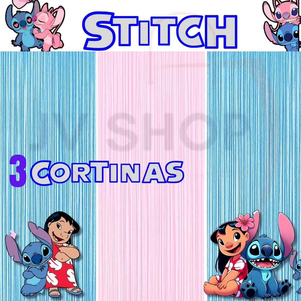 kit 3 Cortina Metalizada  STITCH Decoração Festa Aniversário , banner , festival , comemoraçao