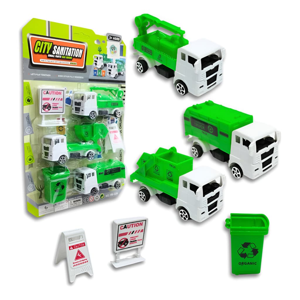 Kit Caminhões De Brinquedo Lixeiro Carrinhos Reciclagem Lixo