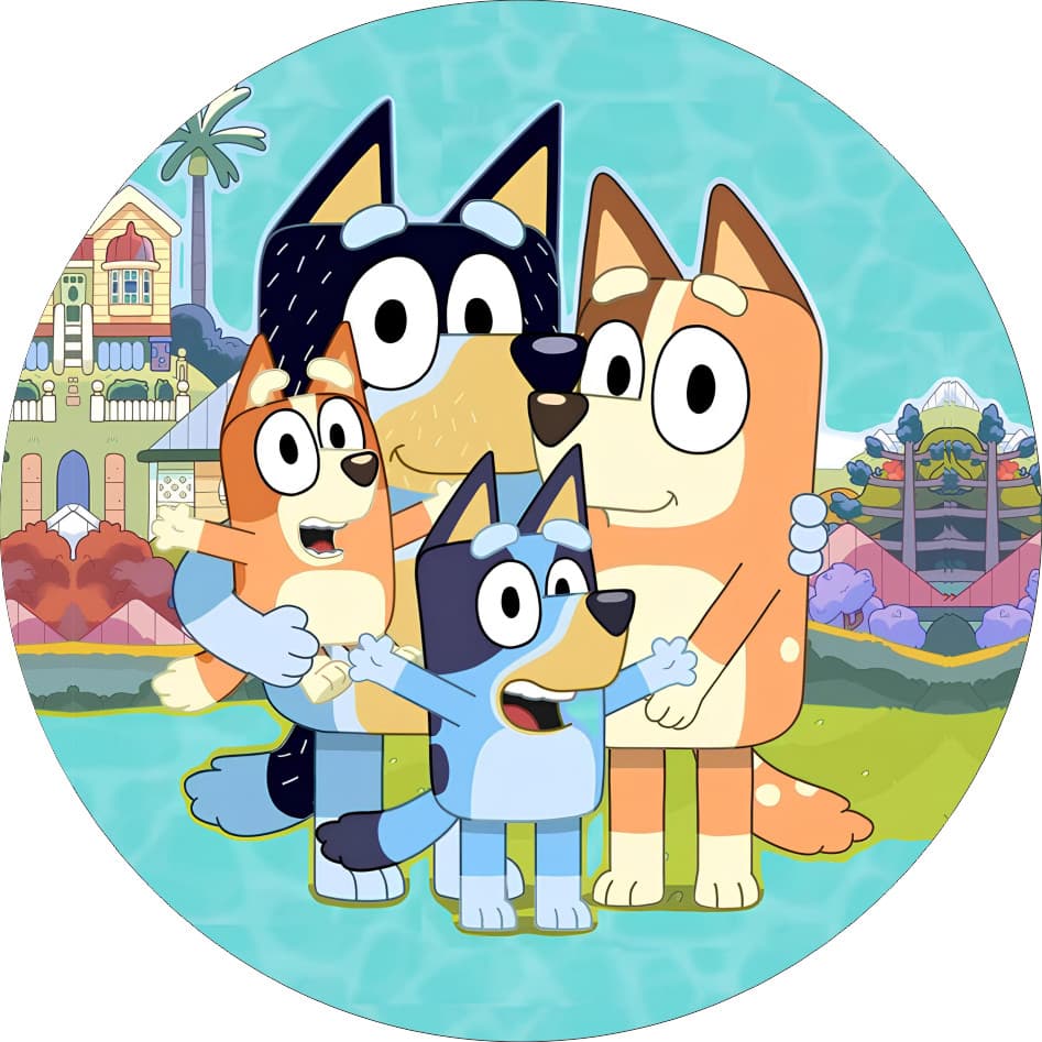 Bluey e Bingo Painel Redondo 150x150cm e 50x50cm | Festa Infantil | Tecido Premium | Frete Grátis | Vários Modelos