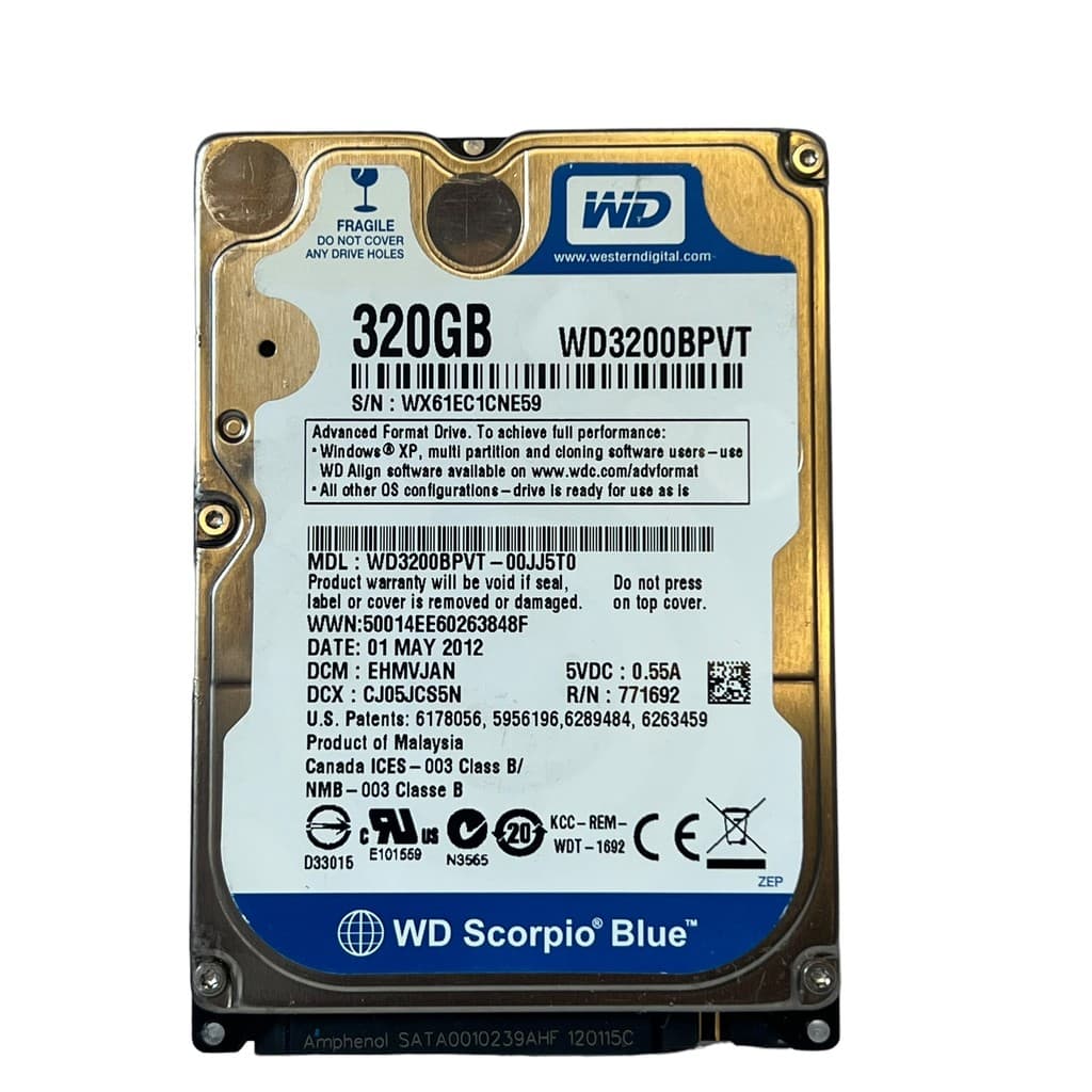 Disco Rígido Interno Hd P Notebook Westem Digital 320gb Wd3200bptv Sata 2'5 5400k Rpm Linha Wd Scorpio Blue- Azul