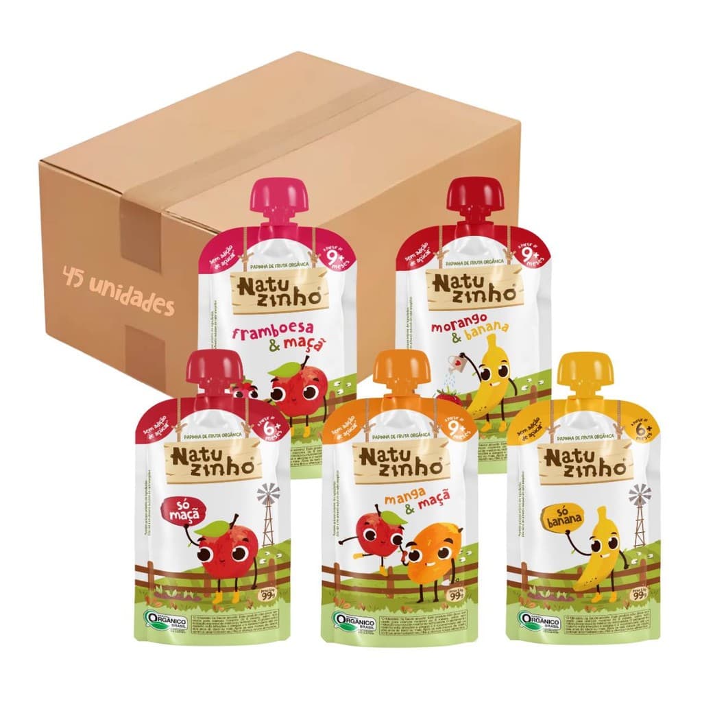 Kit Papinha Organica Natuzinho 5 sabores Bebe 45 unidades