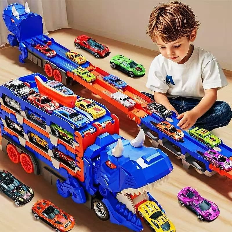 Caminhão Brinquedo de Dinossauro Divertido - Kit com 6 Carros e Pista Incríveis - Perfeito para Presente!