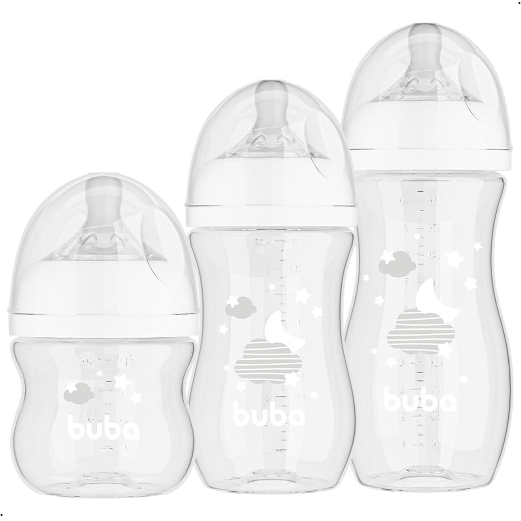 Kit 3 Mamadeiras Anticólica Buba 120ml, 270ml e 330ml Easy Flow Nunvem