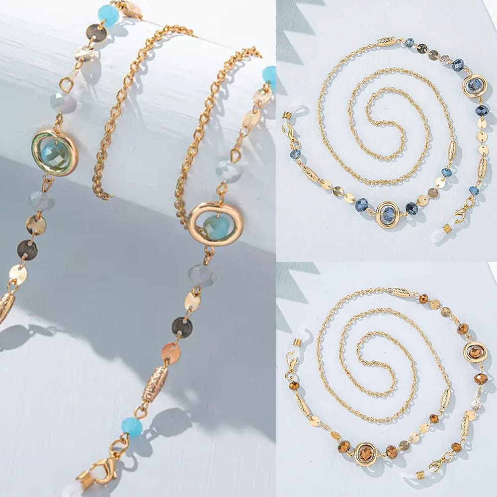 Corrente de Óculos com Strass, Metal Pendurado no Pescoço, Antiderrapante, Antiperda, Suporte para Óculos de Sol, Não Ca