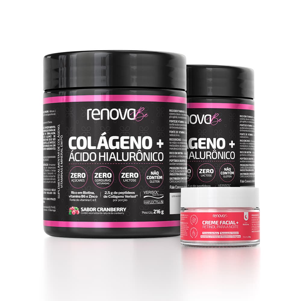 Kit 2 Potes Renova Be Colágeno Verisol Com Biotina E Ácido Hialurônico + Creme Facial Retinol