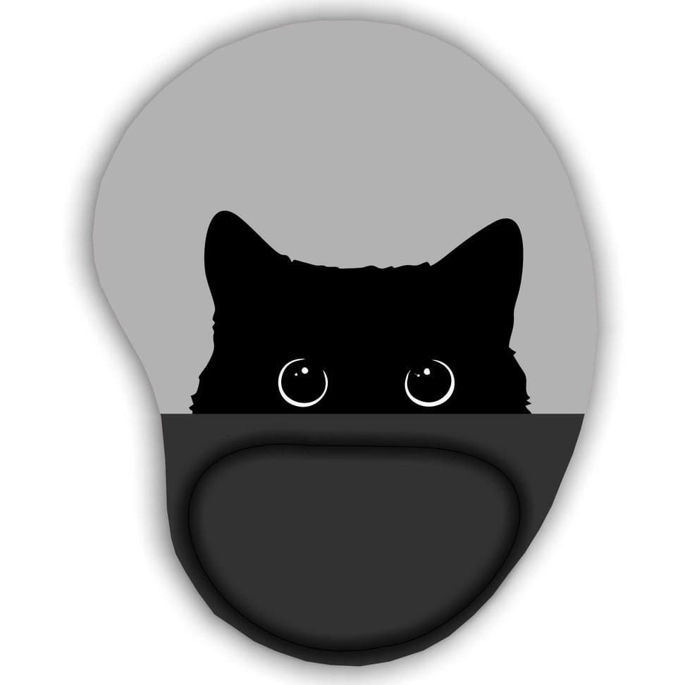 Mouse Pad Gatinho Preto Vários Fundos Escondido Ergonômico com Apoio