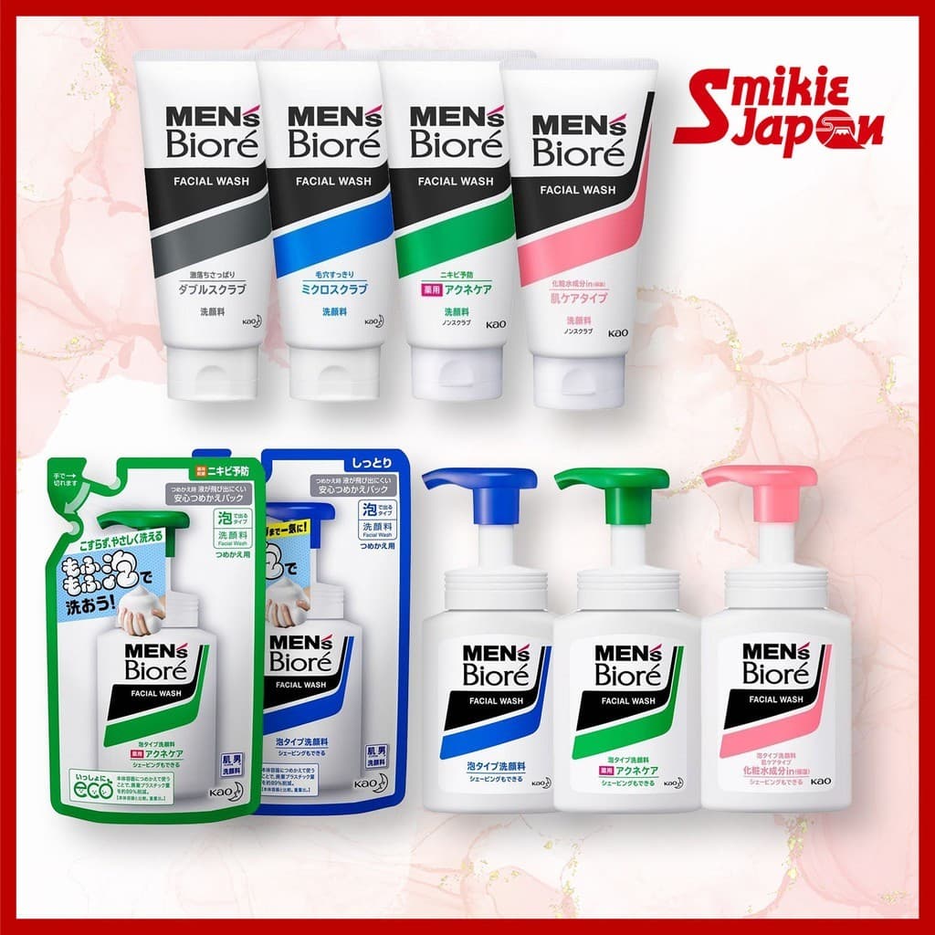 Biore Men's Face Wash Cream & Foam Type 5 Variations with Foam Refill