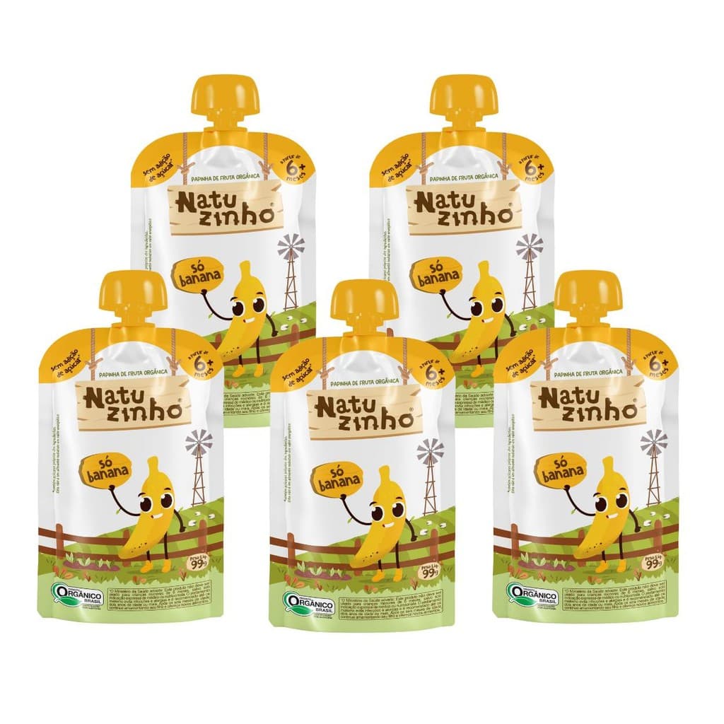Kit Papinha Organica Natuzinho Banana Bebe 5 unidades