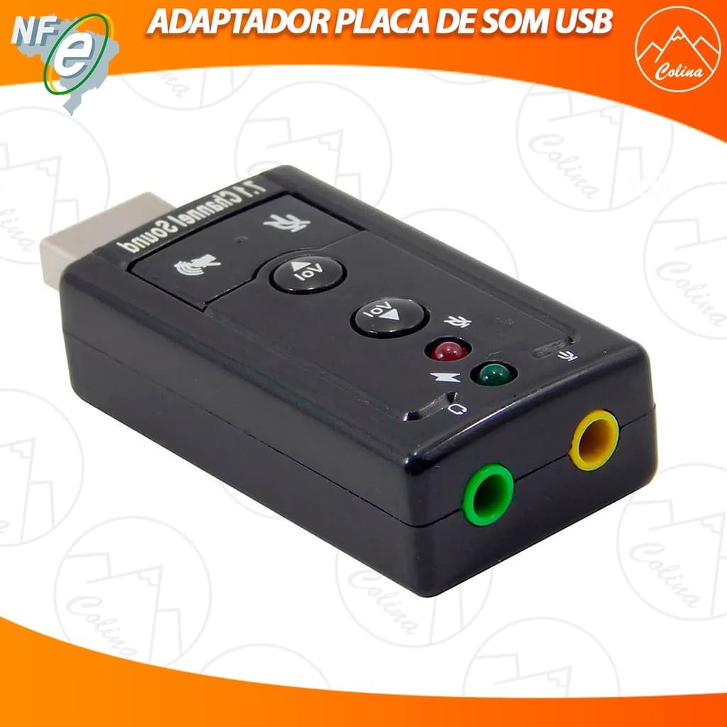 Placa de som Adaptador USB 2.0 Áudio Fone Externo 7.1-Canais Nano Shop