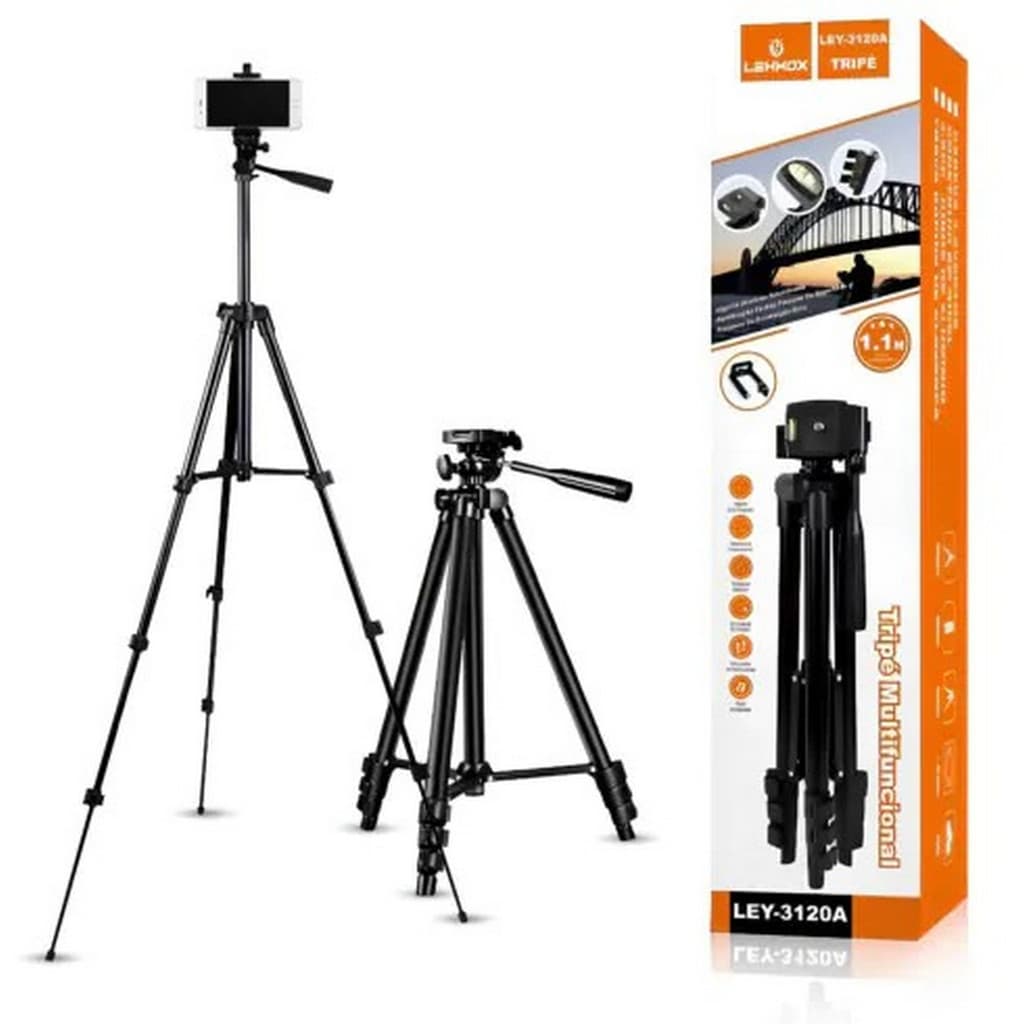 Suporte Tripé para Celular em Alumínio, com Cabeça Giratória de 180º LEY-3120A.
