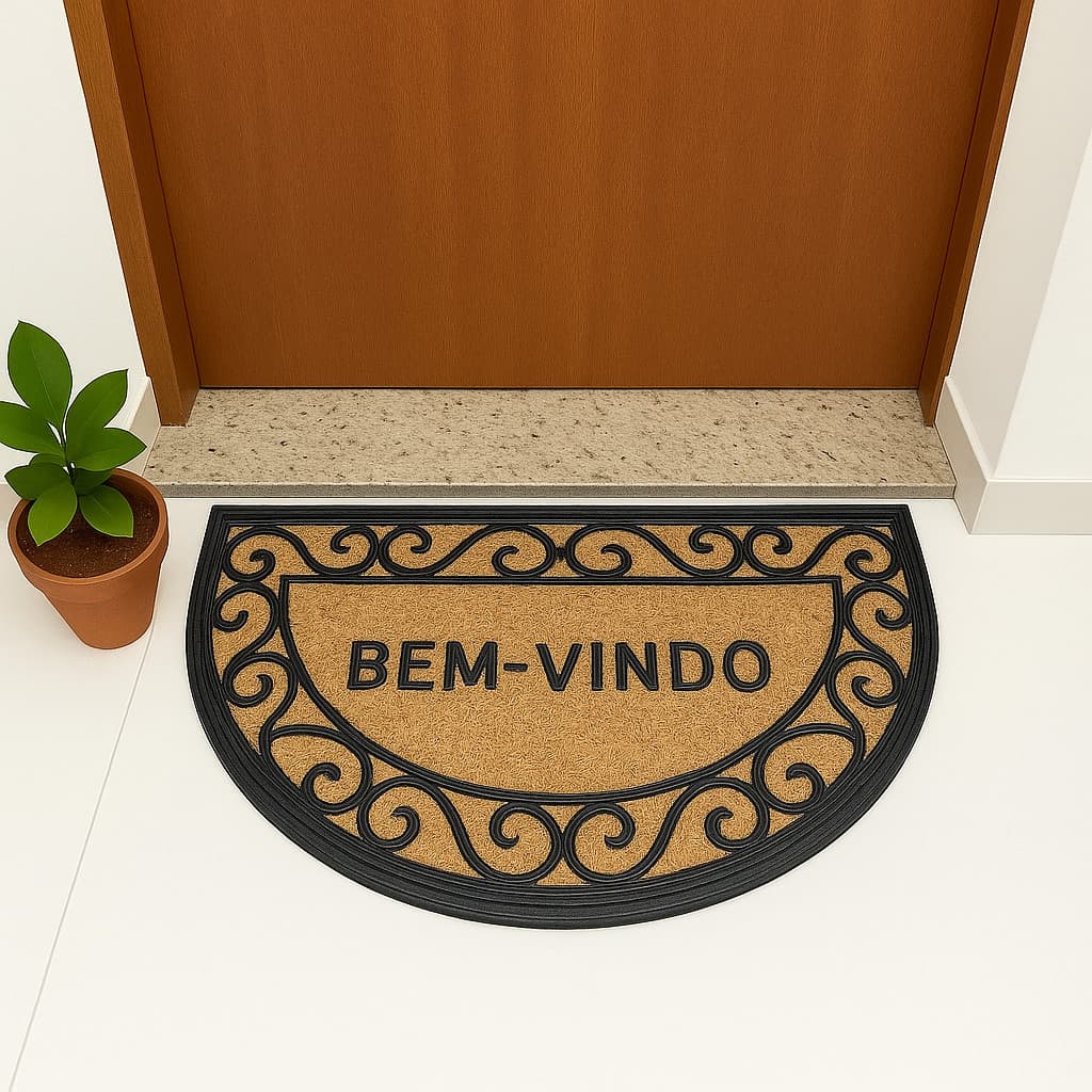 Capacho Retangular ou Meia Lua Tapete de entrada de porta Antiderrapante Fibra de coco