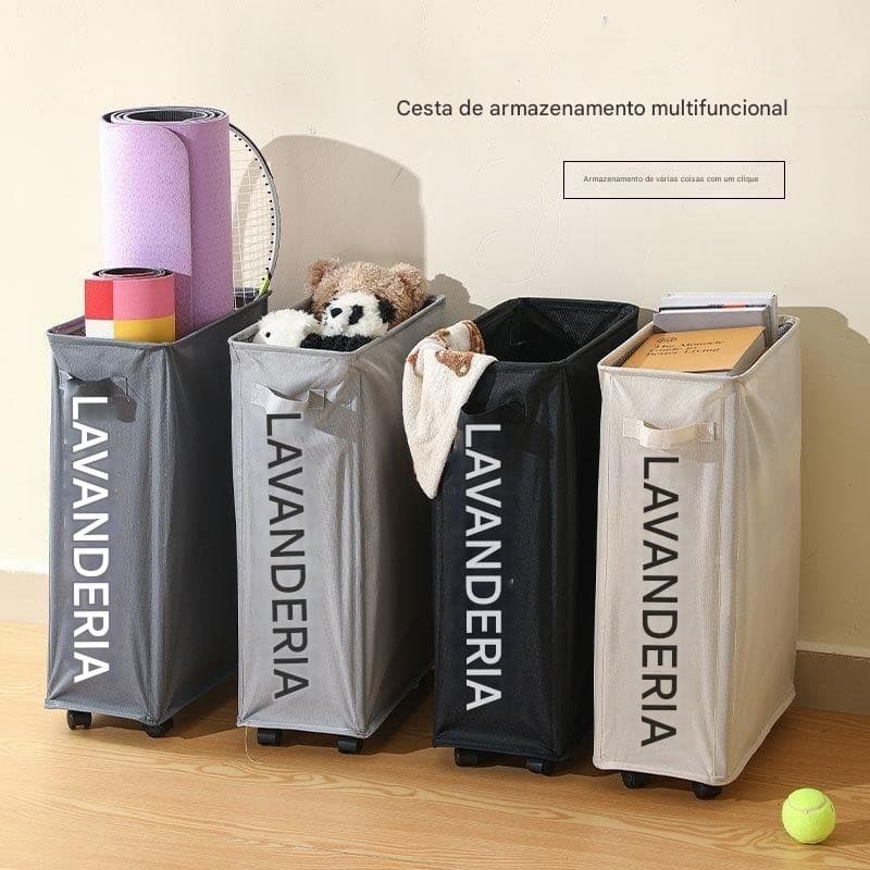 Cesto De Roupa Suja Fino Com Rodas Universais Canto Dobrável Em Tecido Oxford Organizador De Roupas Sujas