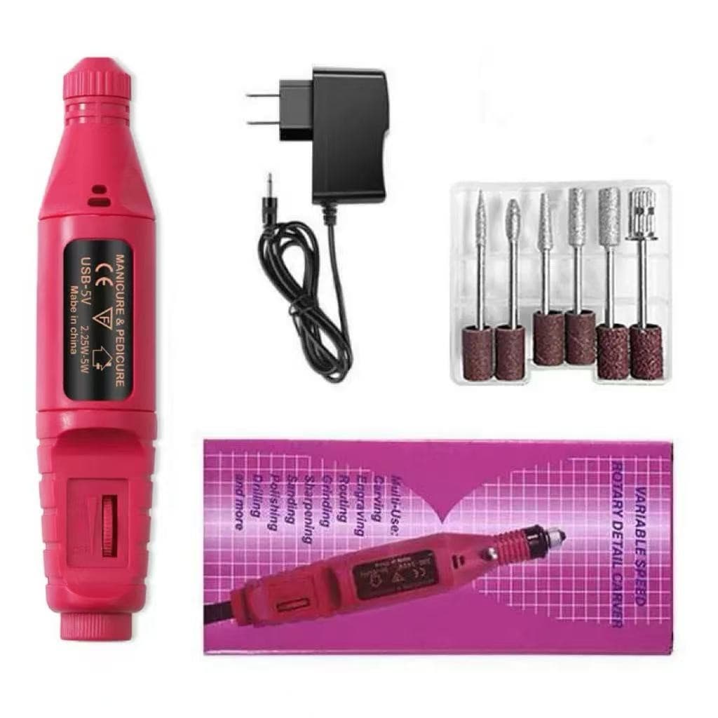 Kit Profissional de Lixadeira de Unhas Elétrica com Broca e Motor Bivolt para Manicure e Pedicure com fonte