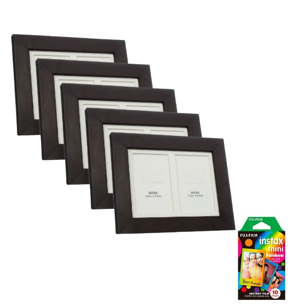 Kit 10 Filmes Instax Rainbow + 5 Porta Retrato Café