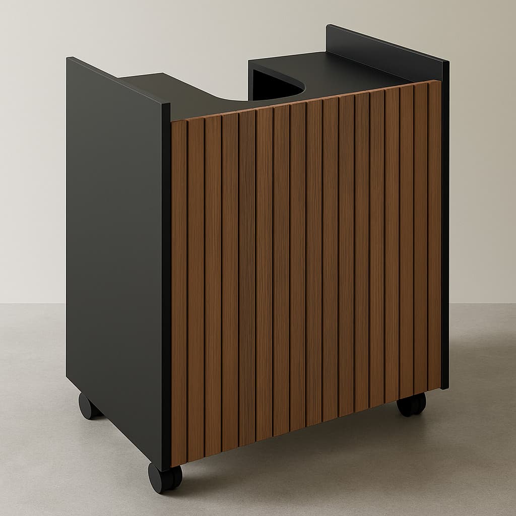 Gabinete para Banheiro Pia Lavatório de Coluna - Preto Ripado