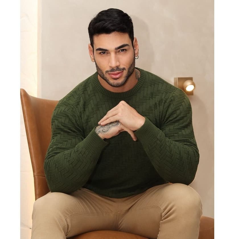 Suéter Masculino tricot alta qualidade inverno Gola Redonda Malha Grossa Envio Imediato