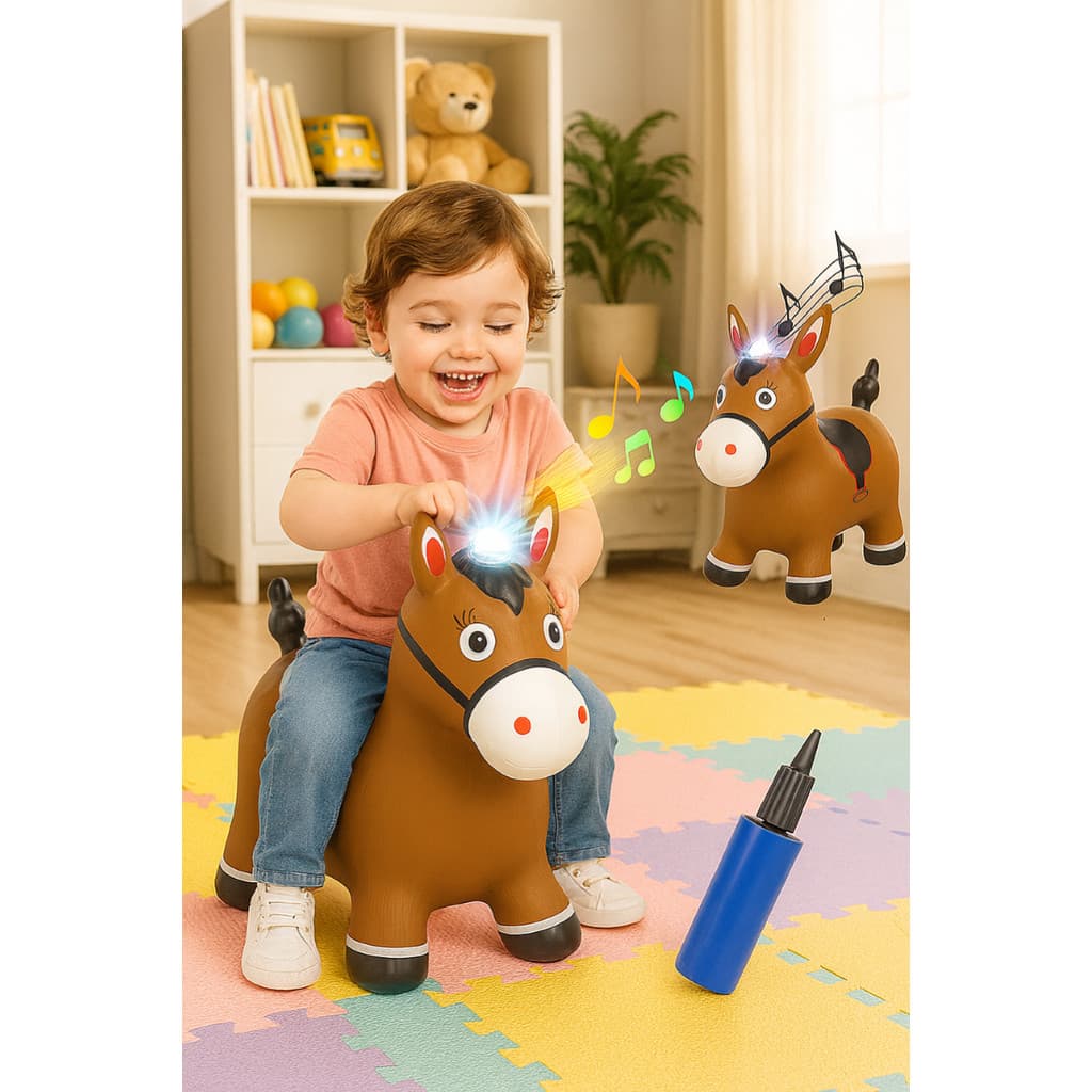 Cavalinho De Borracha Marrom Cavalo Inflável Burrinho Infantil Upa Upa Musical Som E Luz Brinquedo Educativo Equilíbrio