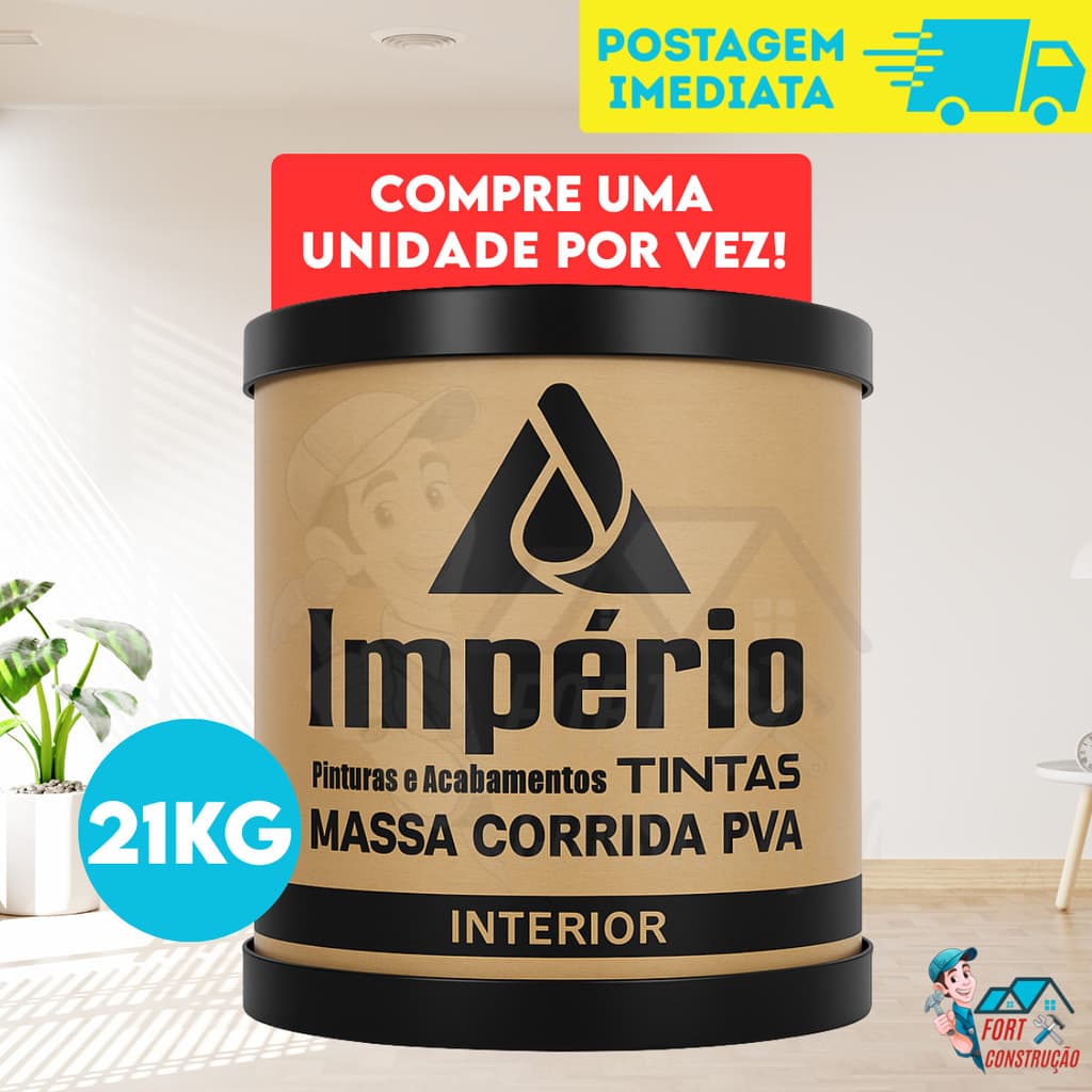Massa Corrida 1,5 kg | 21kg Império para Parede Interna e Externa | Revestimento Branco Liso Pronto para Uso