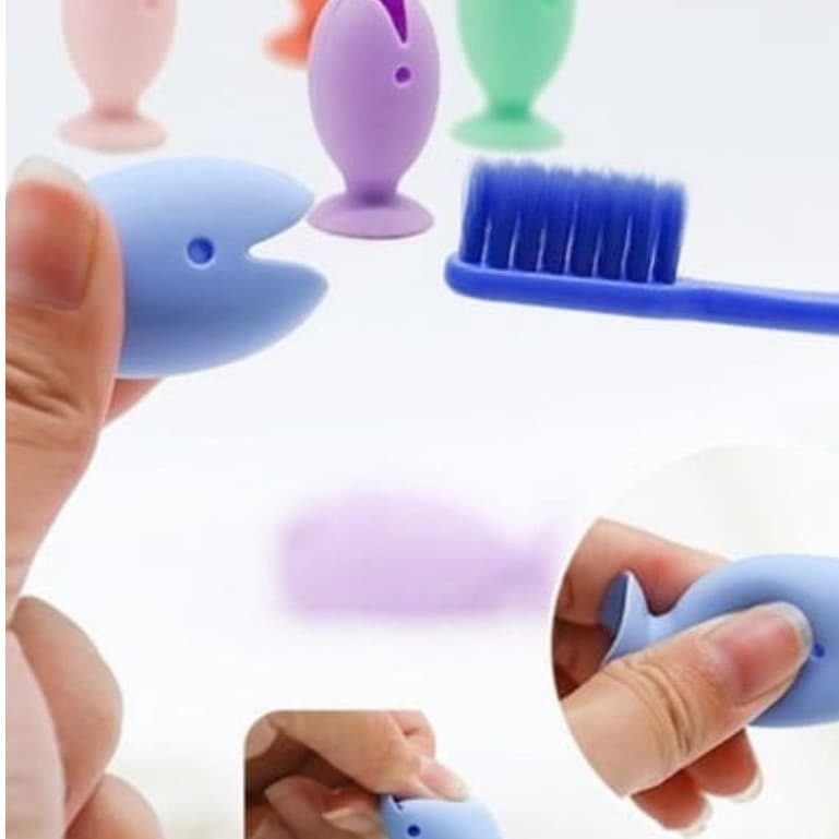 Kit Com 2 Porta Escova De Dente De Silicone Ventosa Portatil  Peixinhos Para Viagem Trabalho