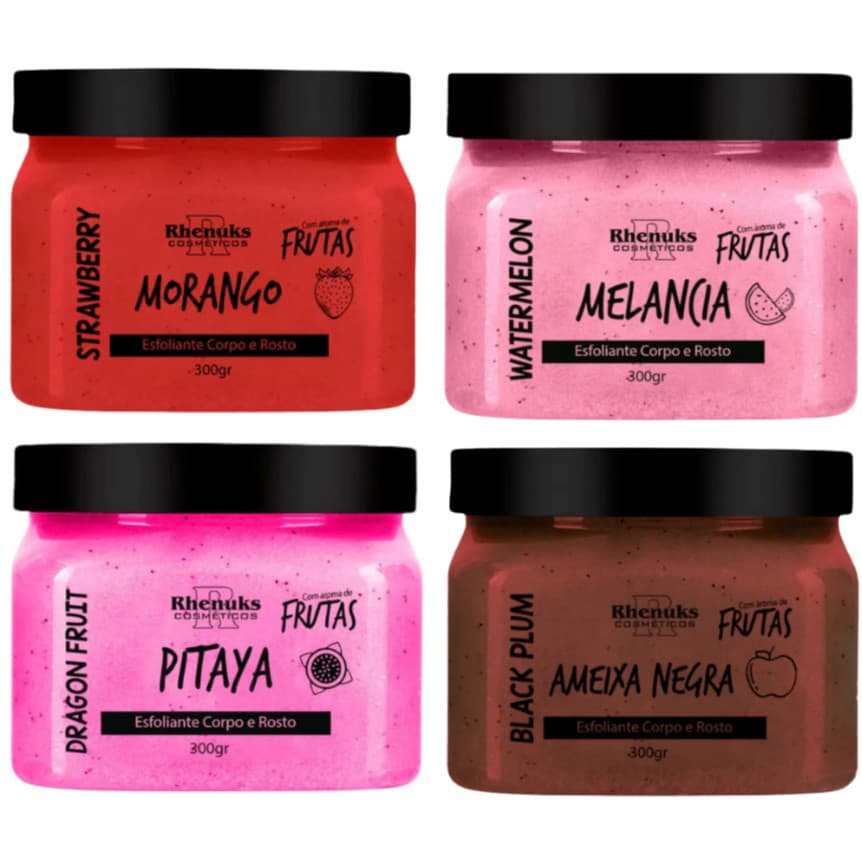 Kit Esfoliante Corpo e Rosto 300g - Morango, melancia, pitaya, ameixa negra