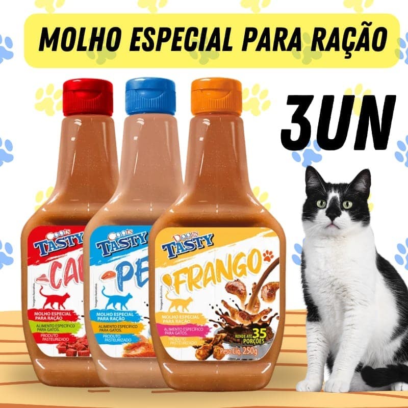 Molho Pet Para Ração Gato Cachorro 250g - Doogs Tasty Sabores Diversos 3Unidades