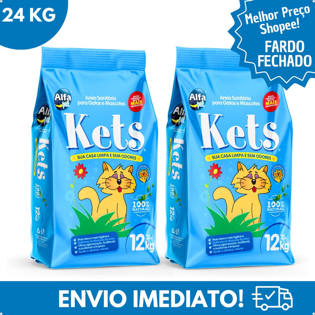 Kit 2 Areia Sanitária Higiênica Natural Argila para Gatos Granulado Médio Kets 12 Kg