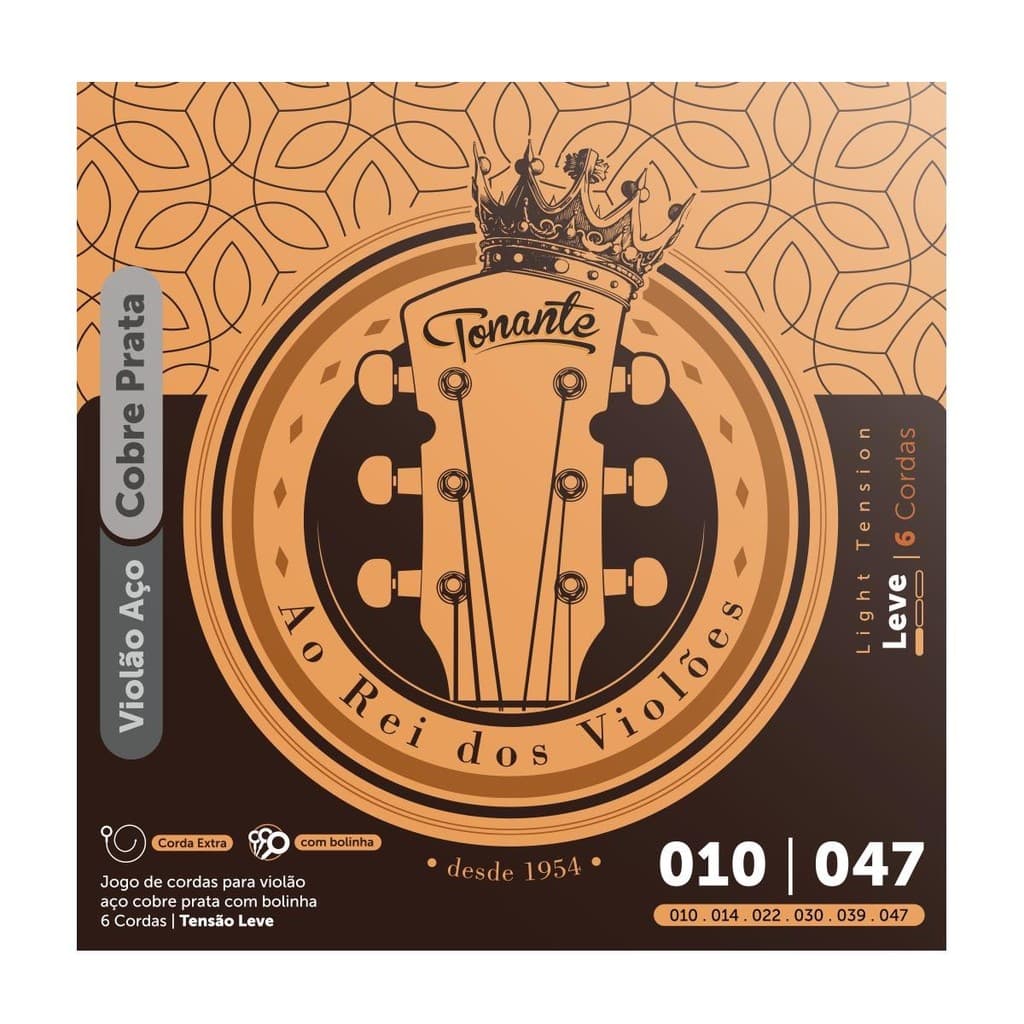 Encordoamento 010 Aço Cobre Prata C/Bolinha P/Violão .010 - .047 - Rvva10sp