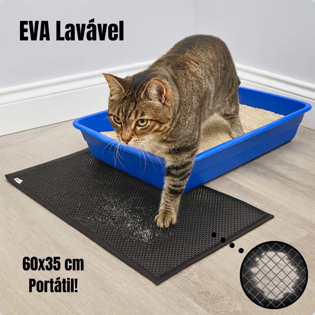 Tapete Higiênico Sanitário Coletor de Areia Portátil 60x35 cm Caixa de Areia Gatos Anti Sujeira EVA