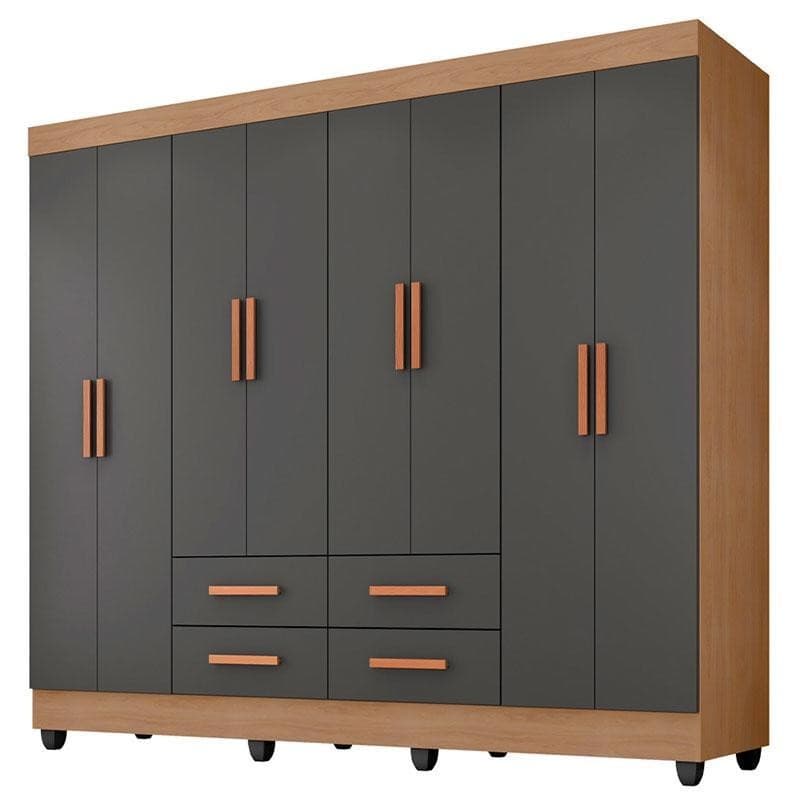 Guarda Roupa Casal Porto 8 Portas Nature Cinza – Móveis Leão