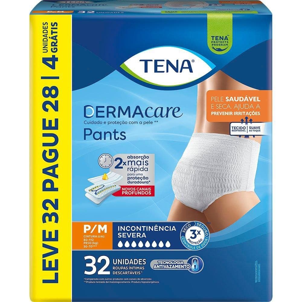 Roupa Íntima Tena Pants Dermacare P/M Leve 32 Pague 28 unidades