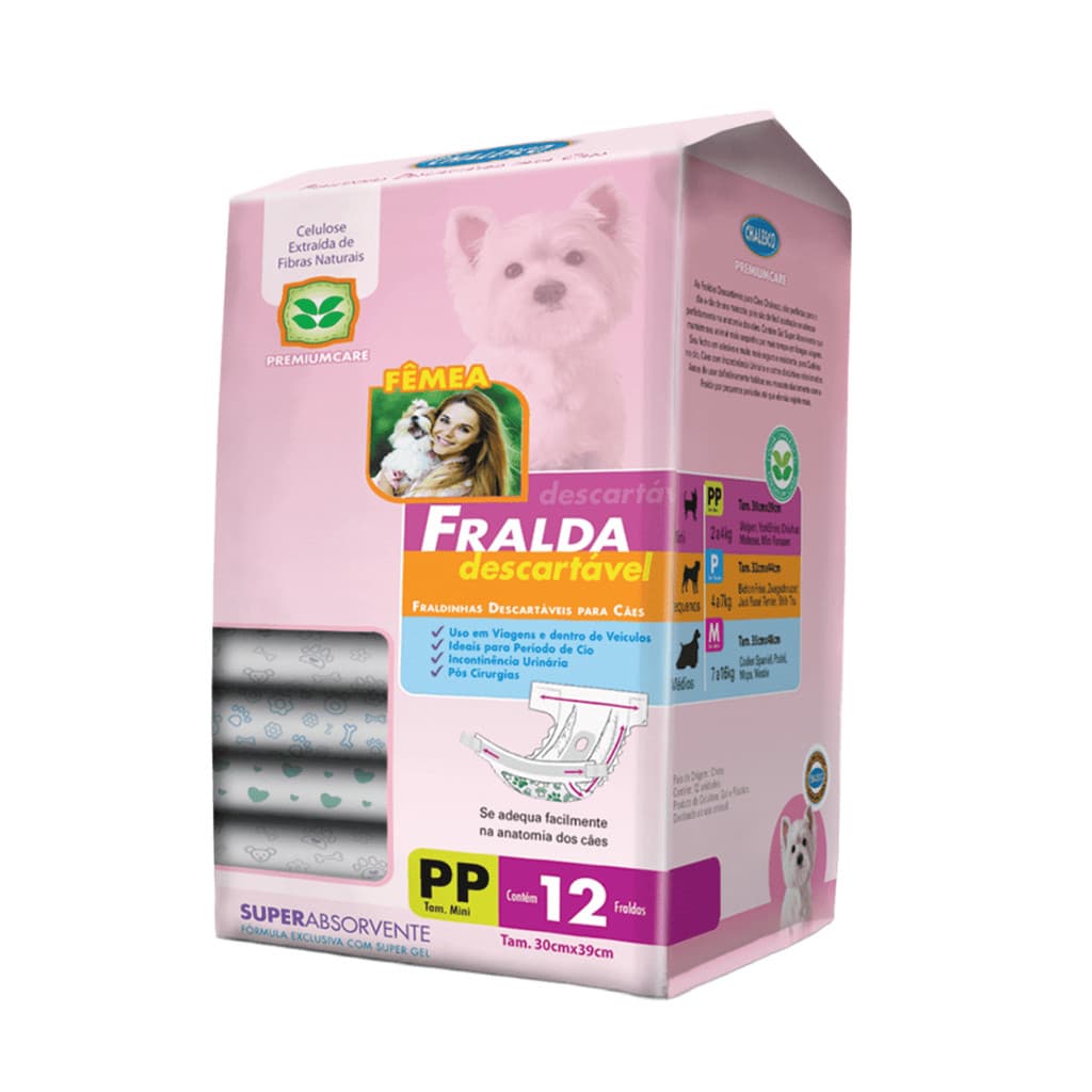 Fralda Descartável Para Cachorro Fêmea Chalesco 12 Unidades Tamanho PP