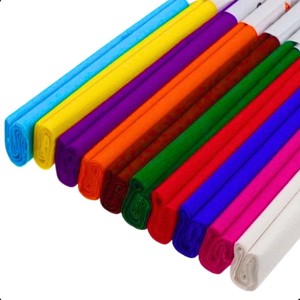 Kit Com 10 Rolos De Papel Crepom 48cm x 2m Colorido 1 De Cada Cor 10 Cores Diferentes Lisa