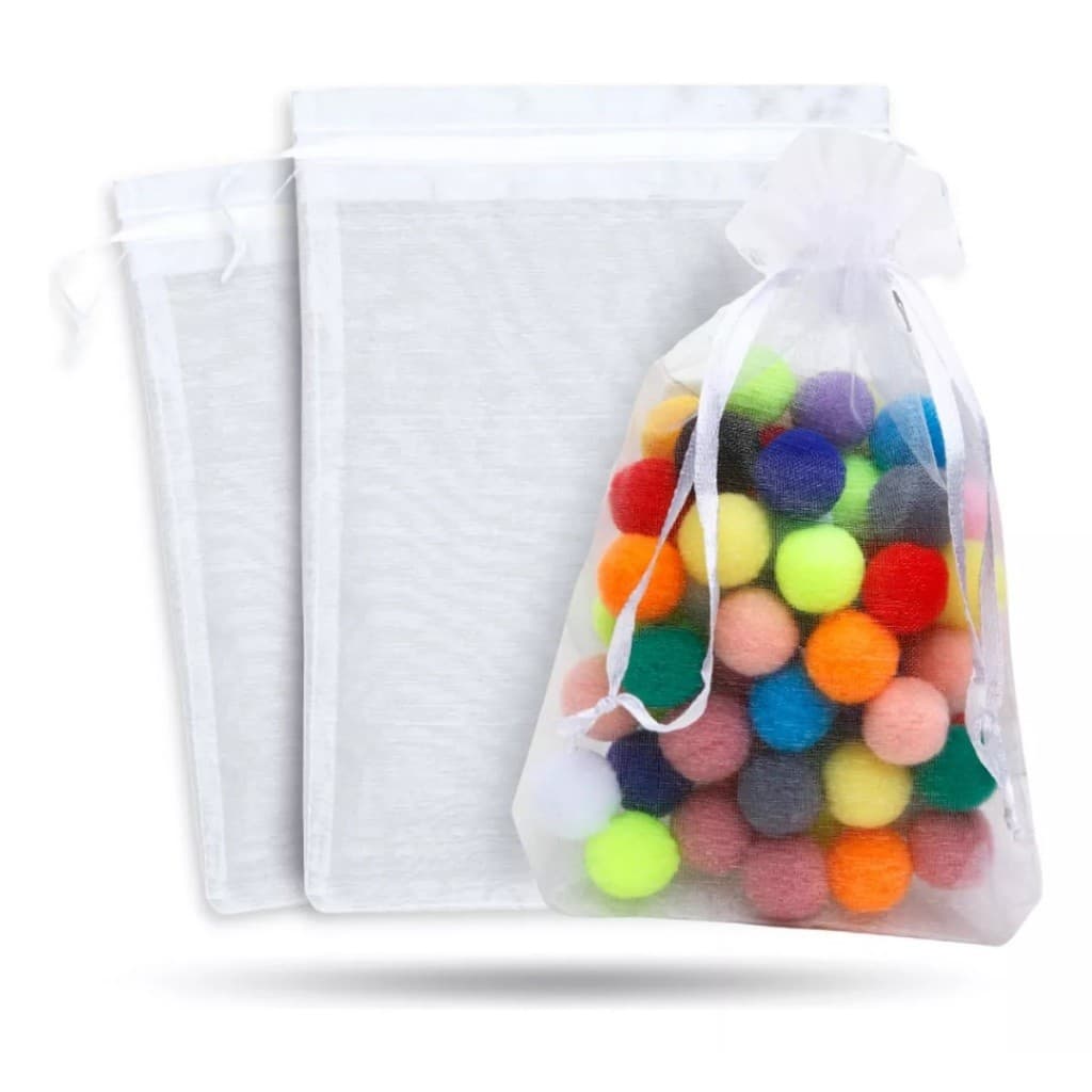 Kit 100 Saquinhos Saco Organza 7x9 / 9x12 / 10x15 / 12x17 / 20x30 / 20x35 Branco Lembrancinha Natal Jóia Festa Casamento