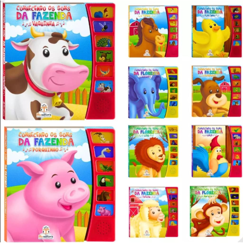 Livros Fazendinha/Floresta Divertida 10 Sortidos – Sons e Aprendizado, Pilhas Inclusas