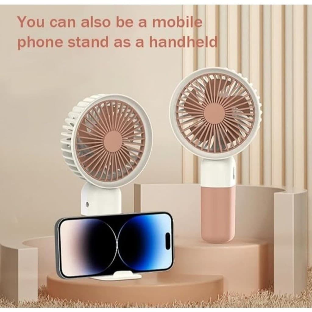 Mini Ventilador Portátil Silencioso Recarregável  Mão/Mesa com Suporte de Celular.