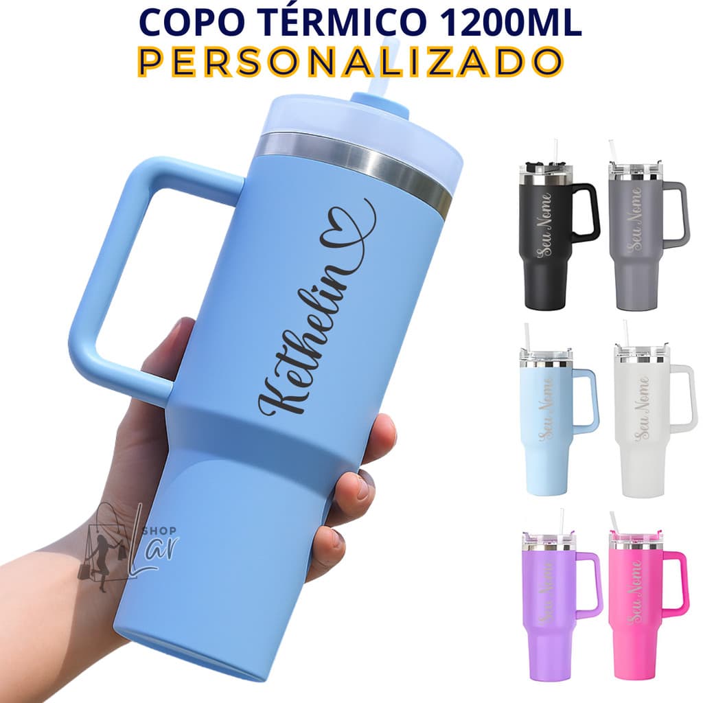 Copo Térmico Inox 1200ml Com Alça E Canudo Personalizado Com Nome