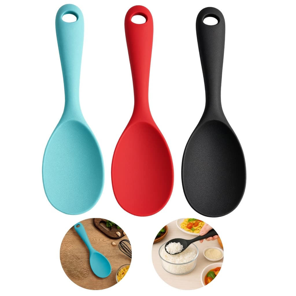 Jogo Kit 3 Colheres de Silicone Utensilios P/ Cozinha Cabo Precisão