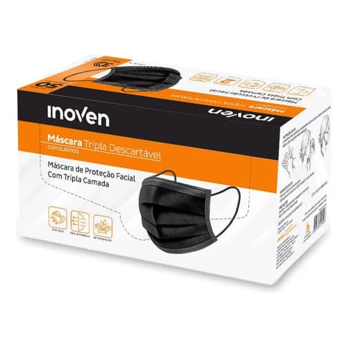 Máscara Descartável Preta Tripla Proteção Cirúrgica