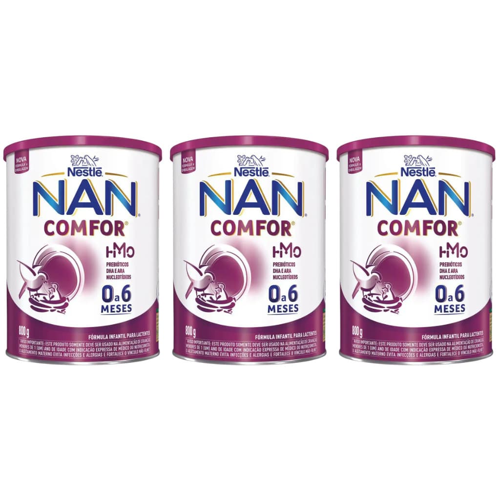 Kit com 03 Fórmula Infantil Nestlé NAN Comfort 1 – 0 a 6 meses 800gr
