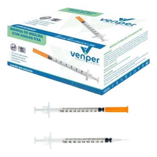 Seringa Insulina 1ml Agulha Fixa Ultrafina 0,30mmx8mm 1 Ml