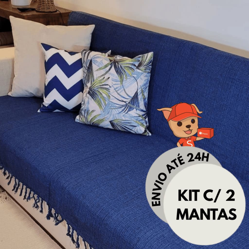 Kit 2 Mantas Para Sofá 2ou 3 Lugares Luxo Grande 210x120 Tipo Capa Protetora 100% Algodão Decorativa