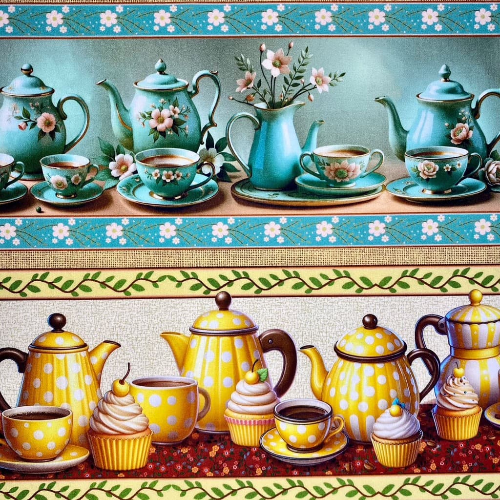 Barrado Tecido Tricoline Digital Jogo de Porcelana 100% Algodão Artesanato Pano de prato