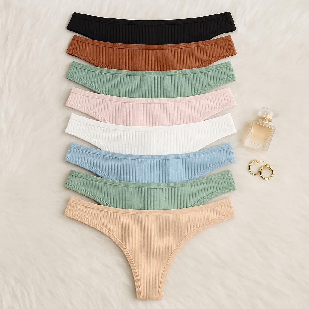 Kit 5 Calcinhas Fio Dental Feminina Algodão Canelado Confortável Sexy Dia a Dia