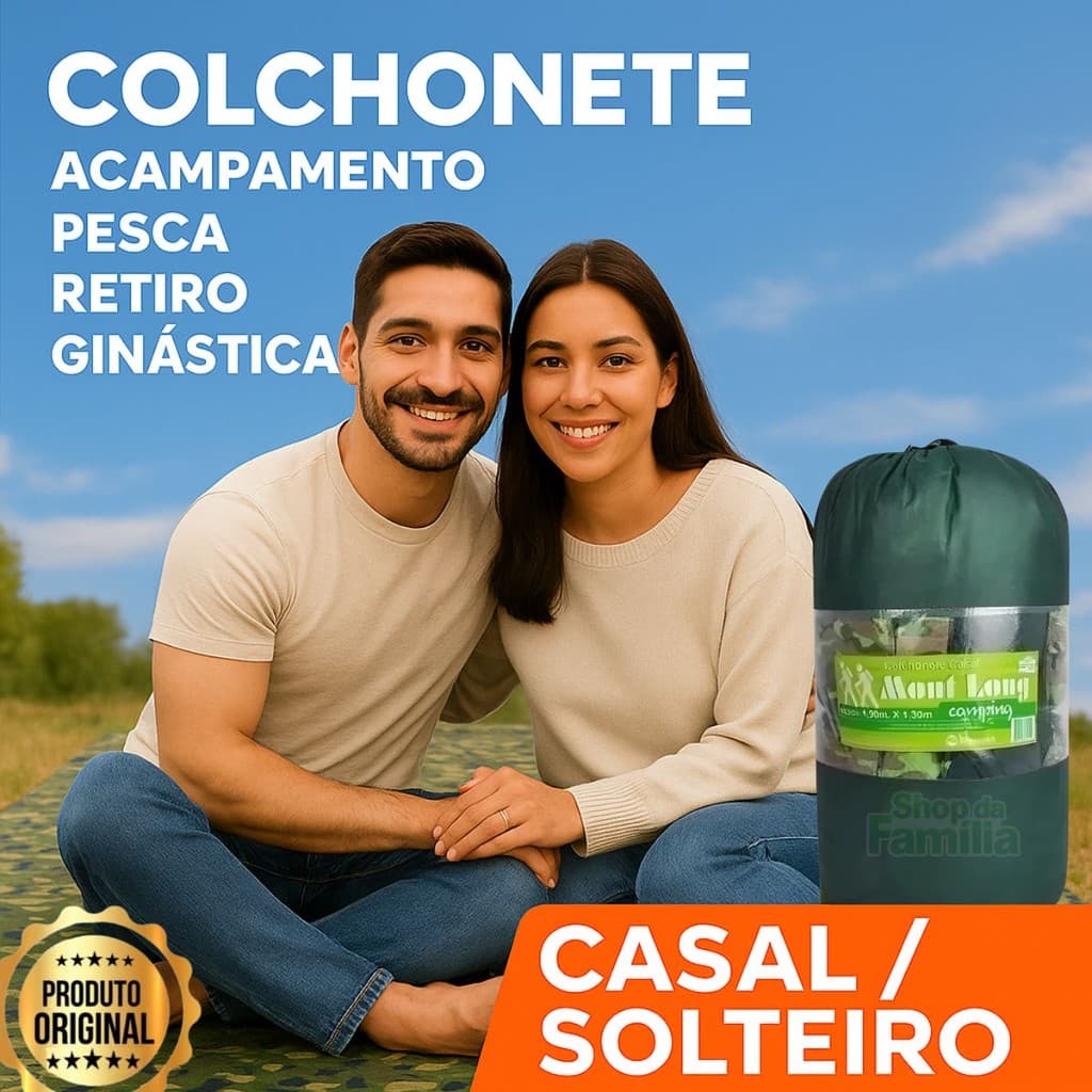 Colchonete Acampamento Camping Casal 190x130 ou Solteiro 190x60 Camuflado Portátil Leve Multi Uso