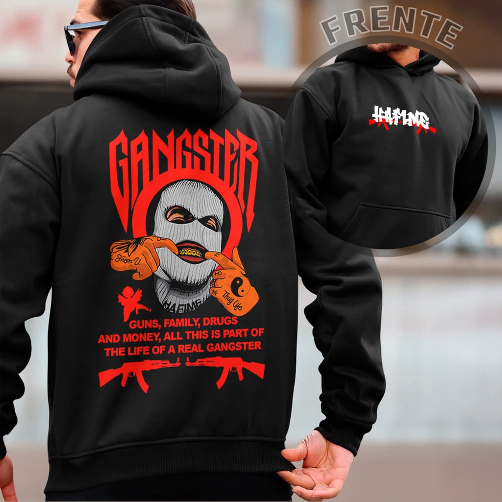 Blusa de Frio Moletom Canguru Gangster Casaco Com Capuz Unissex Plus Size P ao G4