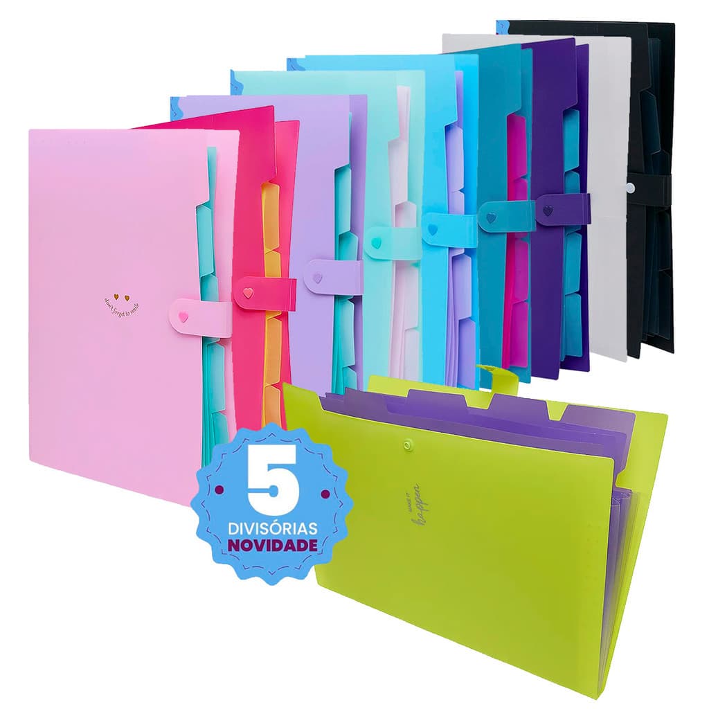 Pasta Sanfonada Organizadora 5 Divisórias Semanal Polibras