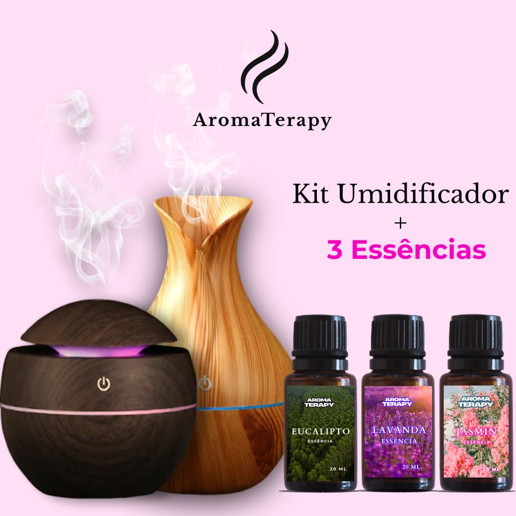 Umidificador De Ar + 3 Essências Hidrossolúvel | Difusor de Ambiente 200ml | + Essências 20ml Brinde