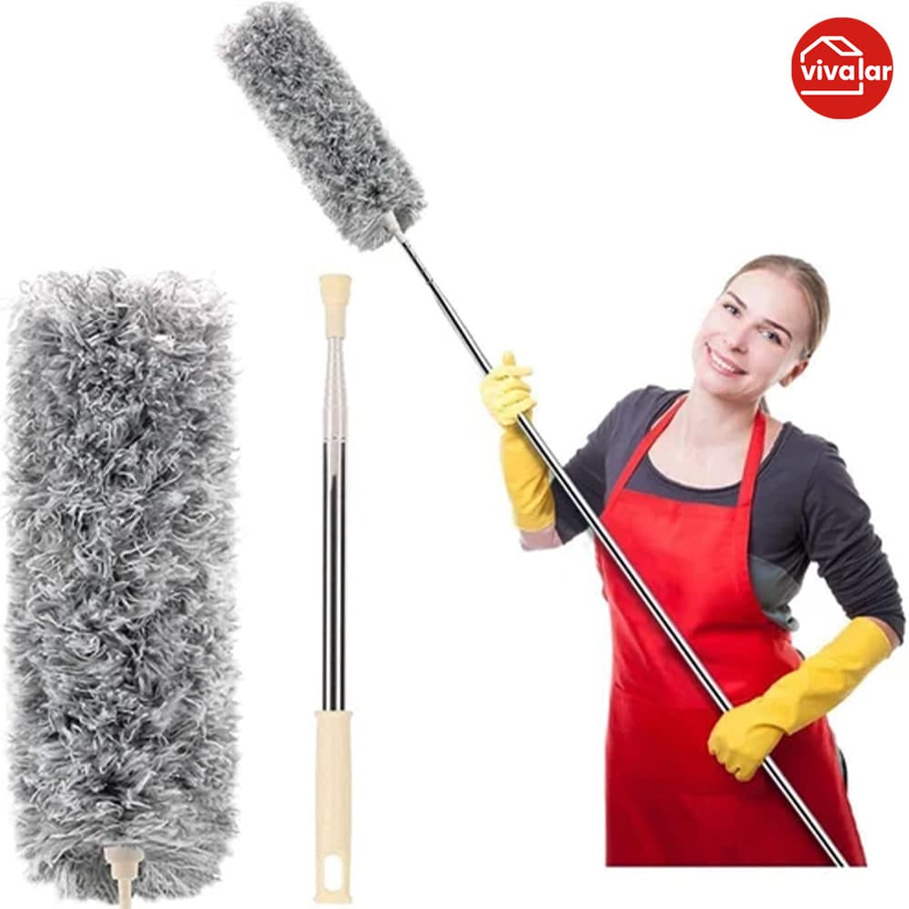 Vassoura de Pó com Cabo Longo e Ajustável 280cm – Ideal para Remover Teias de Aranha e Poeira no Alto