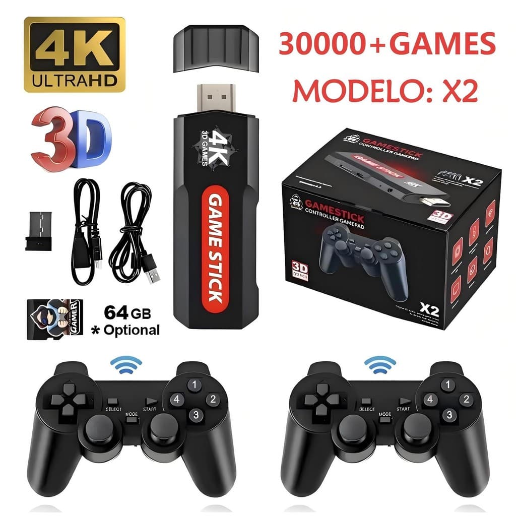 Console Game Stick 4 Life 3D + 2 Controles  Wireless 30000 Jogos