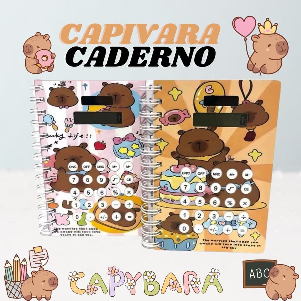 Caderno com Calculadora Solar Fofa | 80 Folhas com Linhas | Papelaria Criativa e Funcional